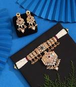 Rani & green color meena work choker matte gold rajwadi temple necklace set