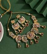 Maroon & green color meena work matte gold rajwadi temple necklace set