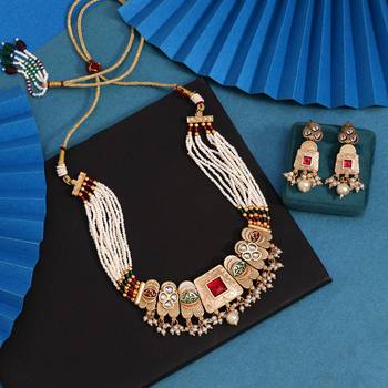 Rani & green color meena work matte gold rajwadi temple necklace set 1
