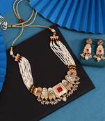 Rani & green color meena work matte gold rajwadi temple necklace set