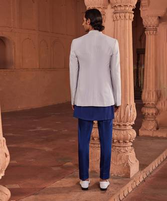 Powder blue hand paint & hand embroidered work pure silk bagh jacket set 2