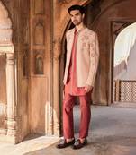 Dusty pink hand & machine embroidery work textured silk inayat jacket set