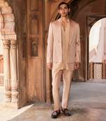 Rosebrown hand embroidered work linen silk raina jacket set