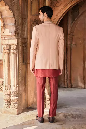 Dusty pink hand & machine embroidery work textured silk inayat jacket set