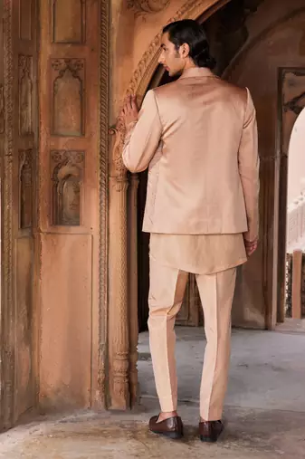 Rosebrown hand embroidered work linen silk raina jacket set
