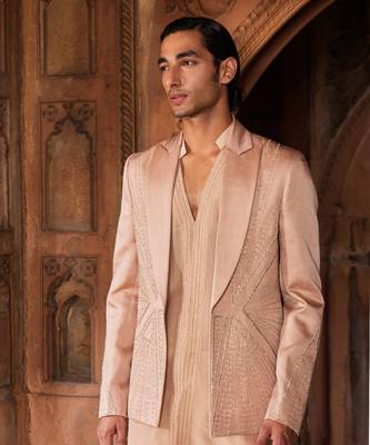 Rosebrown hand embroidered work linen silk raina jacket set 3