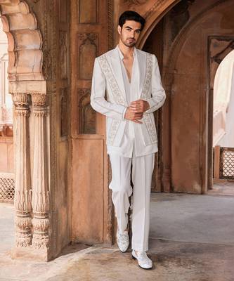 Ivory hand & machine embroidery work tokyo suiting israt jacket set 1