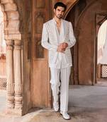 Ivory hand & machine embroidery work tokyo suiting israt jacket set