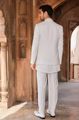 Ivory hand & machine embroidery work tokyo suiting israt jacket set