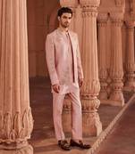 Mauve hand & machine embroidery work textured silk naaz jacket set