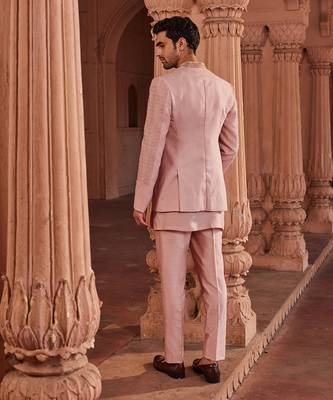 Mauve hand & machine embroidery work textured silk naaz jacket set 2