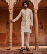 Cream hand embroidered work silk organza miraya nehru jacket set