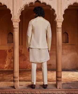 Cream hand embroidered work silk organza miraya nehru jacket set 4