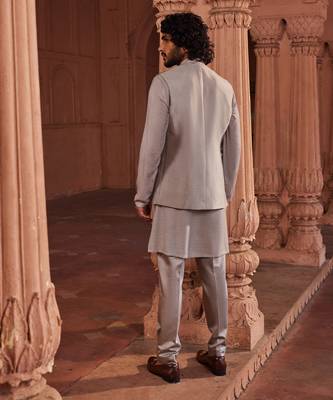 Dusty olive hand paint & hand embroidered work pure silk dusty olive handpaint nehru jacket set 3