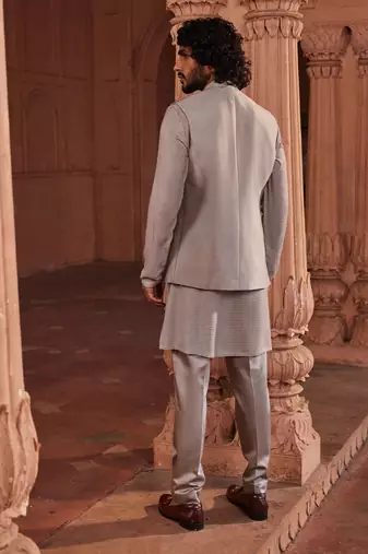 Dusty olive hand paint & hand embroidered work pure silk dusty olive handpaint nehru jacket set
