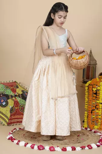 Girls wedding embroidered skirt top and dupatta set