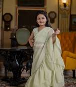 Dyed print georgette pre drapped ready to wear saree in light green ( 1 saree : 1 choli )