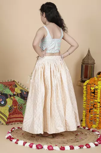 Girls wedding embroidered skirt top and dupatta set