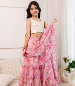 Multicolor Organza Floral Printed Kids' Ready to Wear Saree