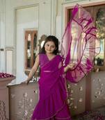 Dyed print georgette pre drapped ready to wear saree in Pink