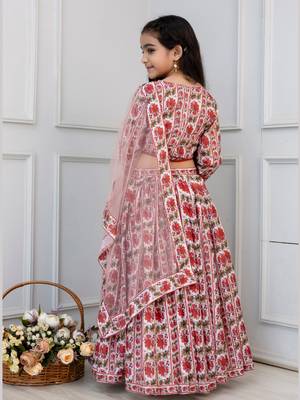 white & maroon floral print lehenga & choli set with dupatta for girls 2