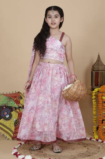 Girls wedding top and skirt set in pink ( pack of 2 )