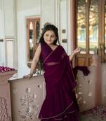 Dyed print georgette pre drapped ready to wear saree in wine ( 1 saree : 1 choli )