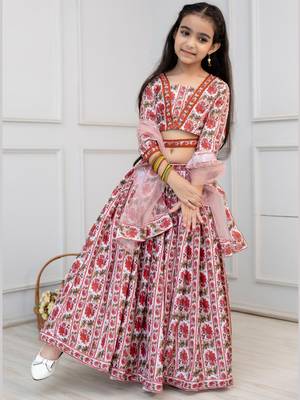white & maroon floral print lehenga & choli set with dupatta for girls 4