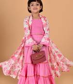 Cutiediva Girls pink shrug set with top & sharara in pink