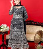 Ethnicraze n blue georgette girls long gown with dupatta