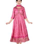 Ethnicraze girls jacquard silk pink gown with dupatta