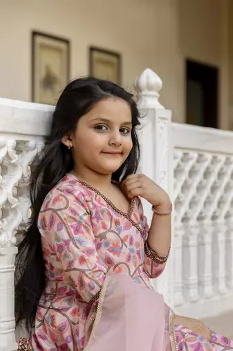 Cutiediva Girls festive printed aliya-cut kurta & sharara with dupatta in multicolour
