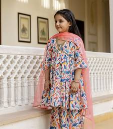 Cutiediva Girls festive and Parties printed aliya-cut kurta & sharara with dupatta in multicolour