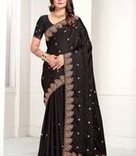 Black Zari Resham Embroidered Satin Saree With Matching Blouse