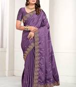 Lavender Zari Resham Embroidered Satin Saree With Matching Blouse