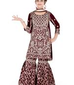 Aura Heavy Embroidery & Stone Hand-work Wine Farsi Jacquard Sharara Set