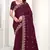 Wine Zari Resham Embroidered Satin Saree With Matching Blouse