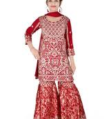 Aura heavy embroidery and stone hand work rani farsi jacquard sharara suit set