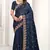 Blue Zari Resham Embroidered Satin Saree With Matching Blouse