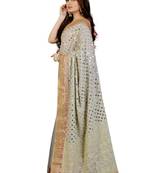 Light blue embroidered and mirror work georgette saree with unstitch blouse