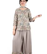 Aura girls grey heavy embroidery work jacket palazoo suit set