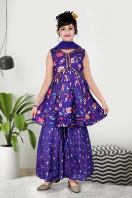 Blue Art Silk Sharara Set for Kids 1