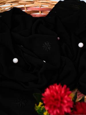 Hand Embroidered Black Georgette Lucknowi Chikankari Stole 2