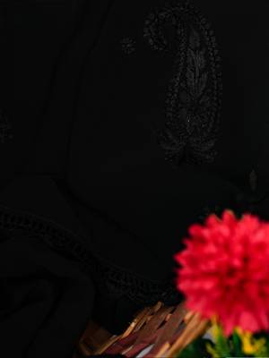Hand Embroidered Black Georgette Lucknowi Chikankari Stole 3