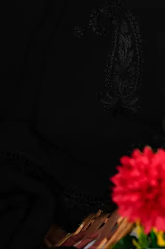 Hand Embroidered Black Georgette Lucknowi Chikankari Stole