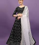 Women Black & Silver-Toned Semi-Stitched Lehenga & Unstitched Blouse With Dupatta