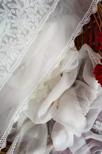 Hand Embroidered White Chiffon Lucknowi Chikankari Dupatta