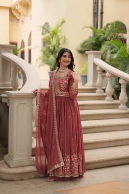 Pink Designer Kurti Duptta With sharara Embroidery Zari Sequins Work 1