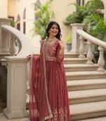 Pink Designer Readymade Kurti Duptta With sharara Embroidery Zari Sequins Work