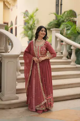 Pink Designer Kurti Duptta With sharara Embroidery Zari Sequins Work